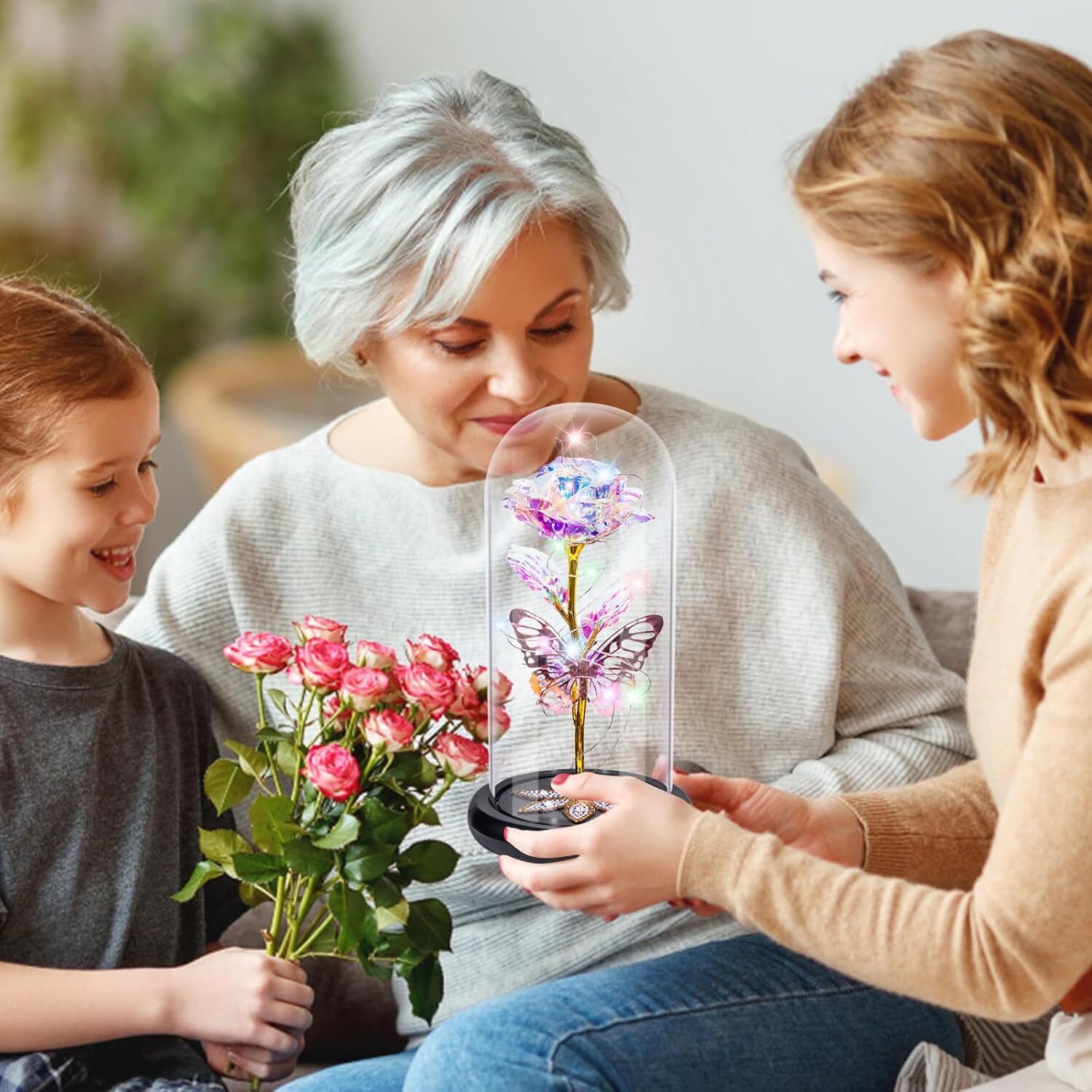 Galaxy Glass Rose in Light-Up Dome, Gifts for Women – Birthday, Mom, Friends