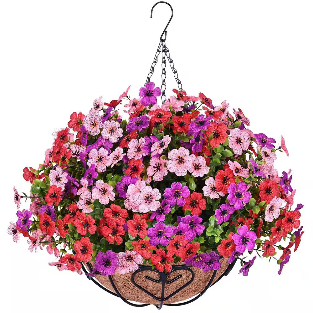 20.5 In. Red Pink Purple Outdoor Artificial Daisy Eucalyptus Hanging Flower