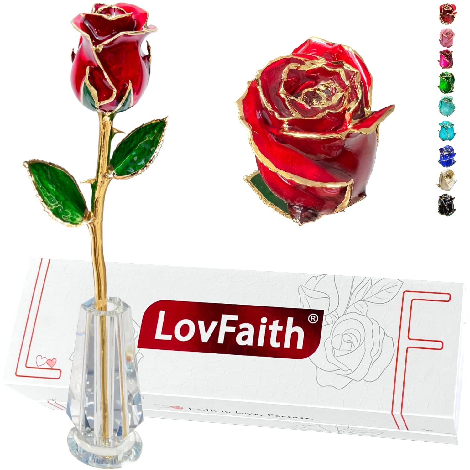 Red Real Rose Dipped in 24K Gold with Crystal Stand Anniversary Valentine Gift