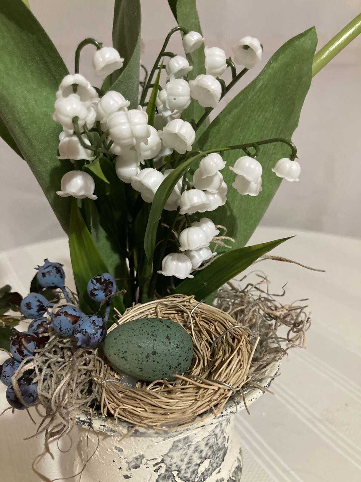 Red Tulips & Lily Of The Valley With Robin’s Nest Arrangement