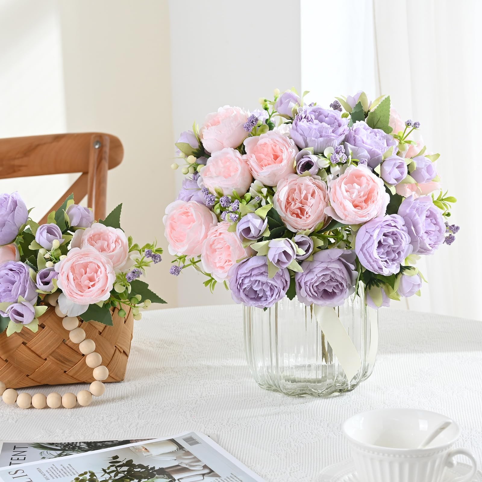 8 Packs Peonies Artificial Flowers, Pinkish-Purple Artificial Peonies, Silk P…