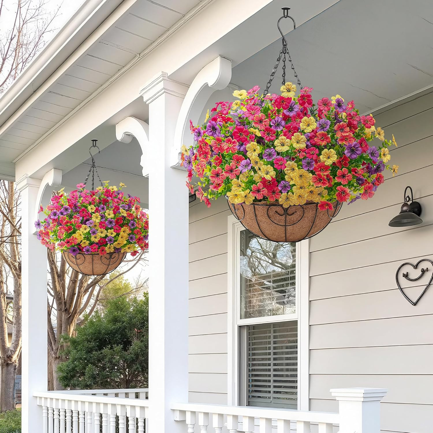 Artificial Faux Hanging Flowers Plants Basket for Outdoors outside Spring Summe
