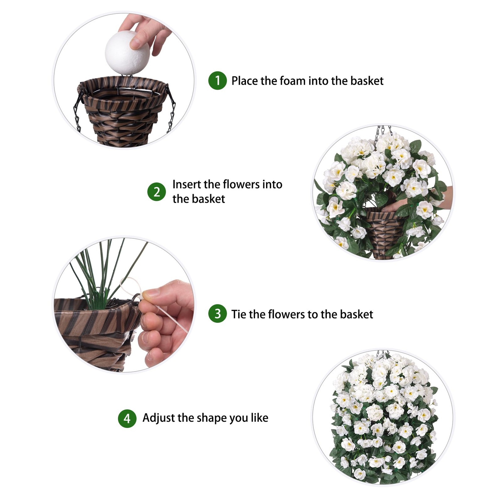 Artificial Geraniums Fake Hanging Flowers Basket for Spring Outdoor Decoratio…