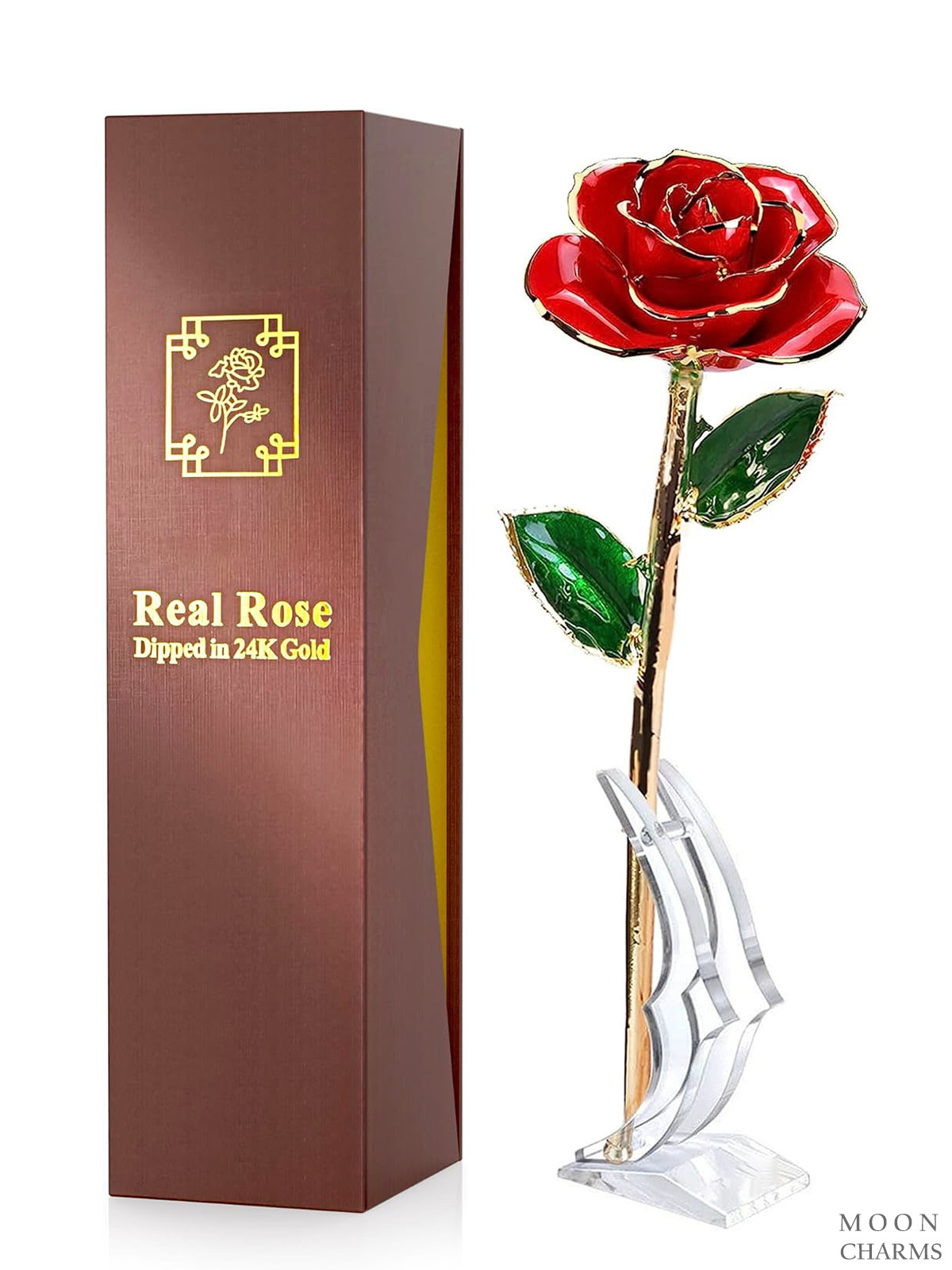 Rose Gold Dipped 24k Real Long Stem Flower Forever,Valentines Day Gifts Hor Her