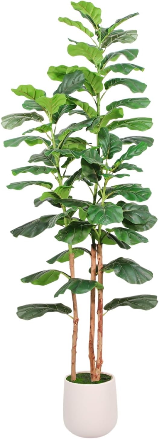 Artificial Fiddle Leaf Fig Tree with White Planter, 5ft Tall Faux Ficus Tree