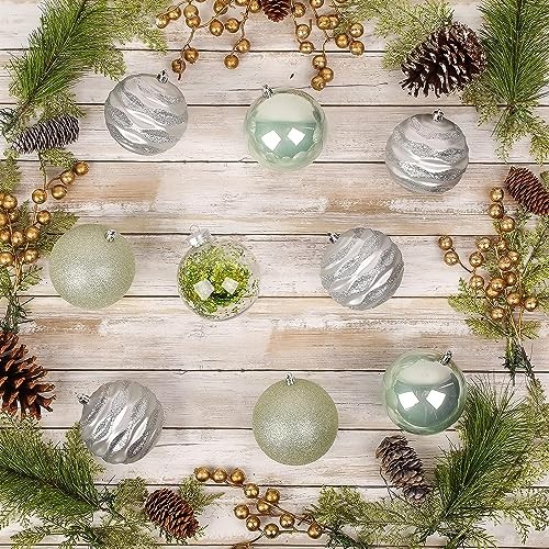 First Traditions Christmas Tree Ornaments, Glittery White, Silver, and Teal