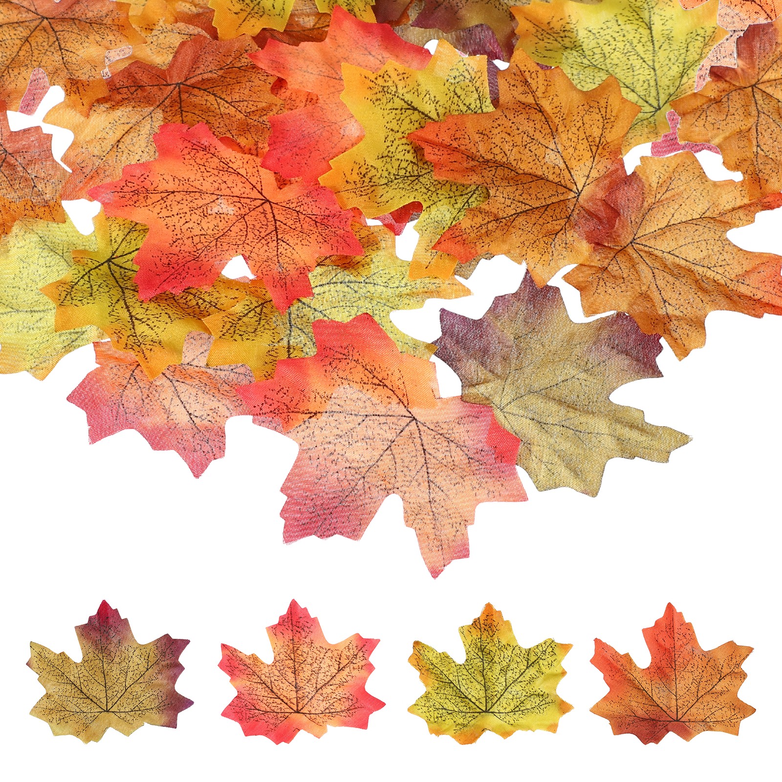200Pcs Fall Leaves 3.3 Inch Colored Mixed Fake Leaf, Red and Green Series