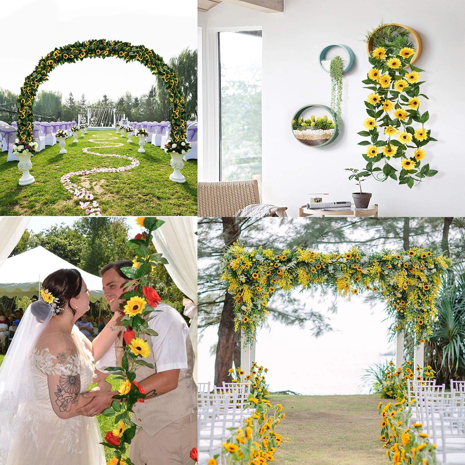 Artificial Sunflower Garland 2 Pack 8.8FT 100 LED Lights Indoor Outdoor