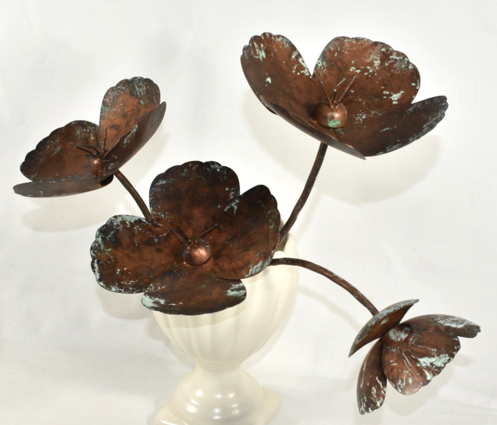 Pottery Barn SAMPLE 3 Pcs Metal Flowers Poppies Poppy Stems Copper Color NO VASE