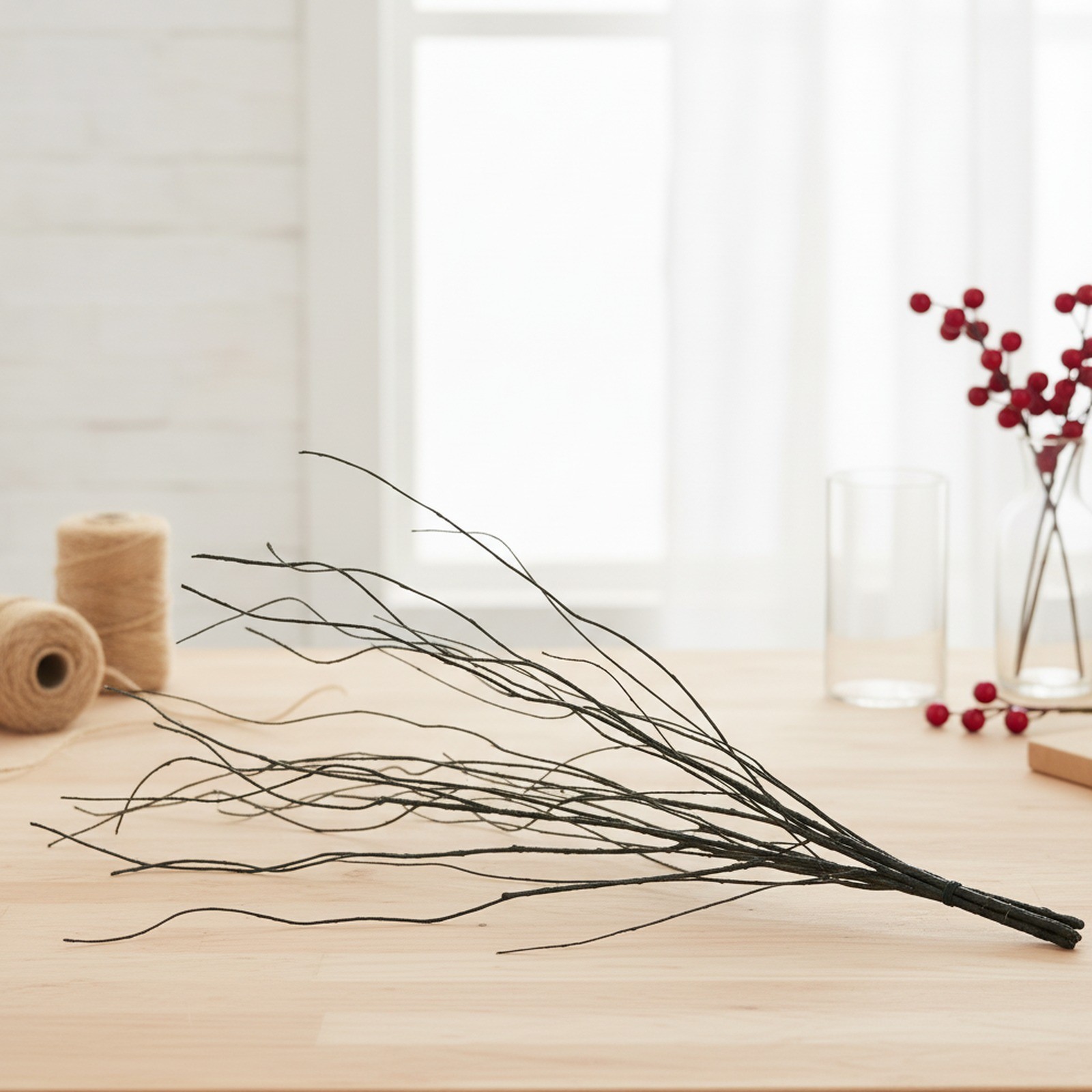 Artificial Curly Willow Branches, Dark Brown, Bendable Stem