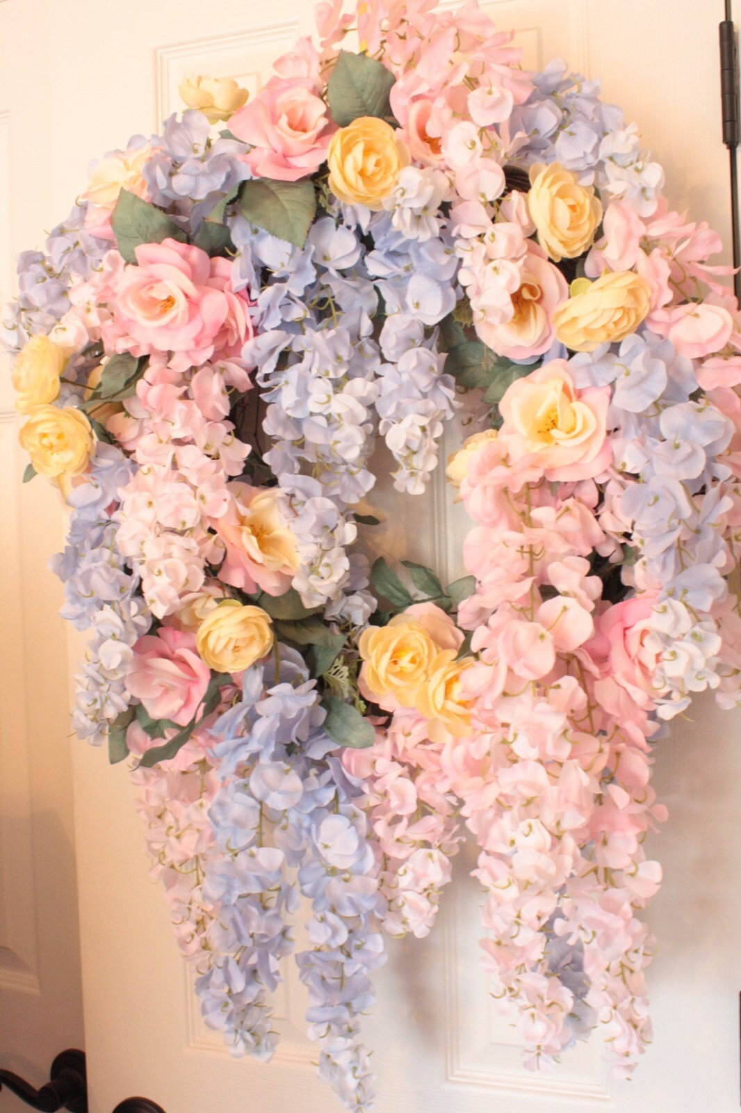 Purple & Pink Wisteria Grapevine Wreath Faux Flowers Pink Roses Ranunculus Chic