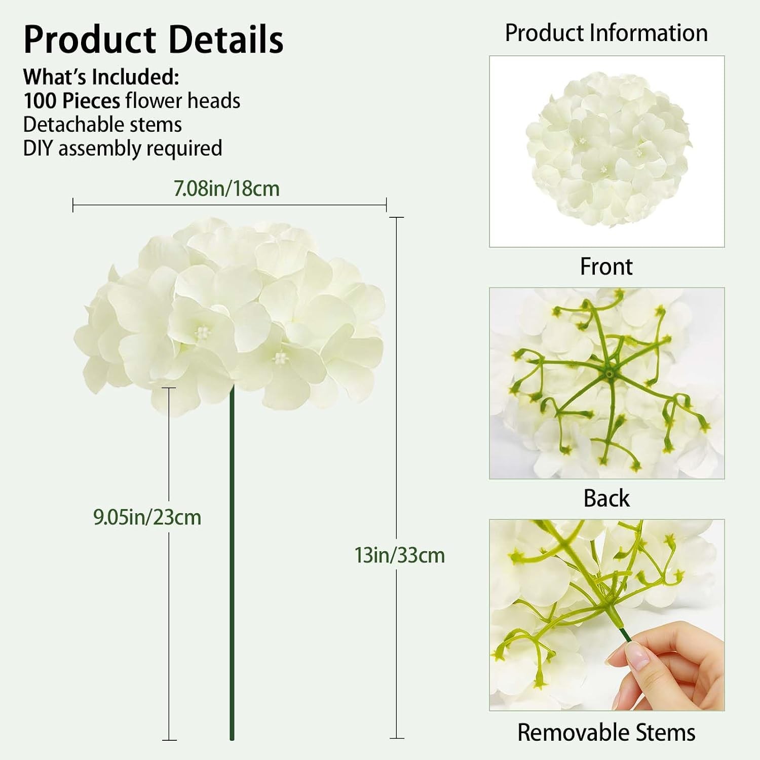 100 PCS White Hydrangea Artificial Flowers, Faux Hydrangea Flowers, Fake