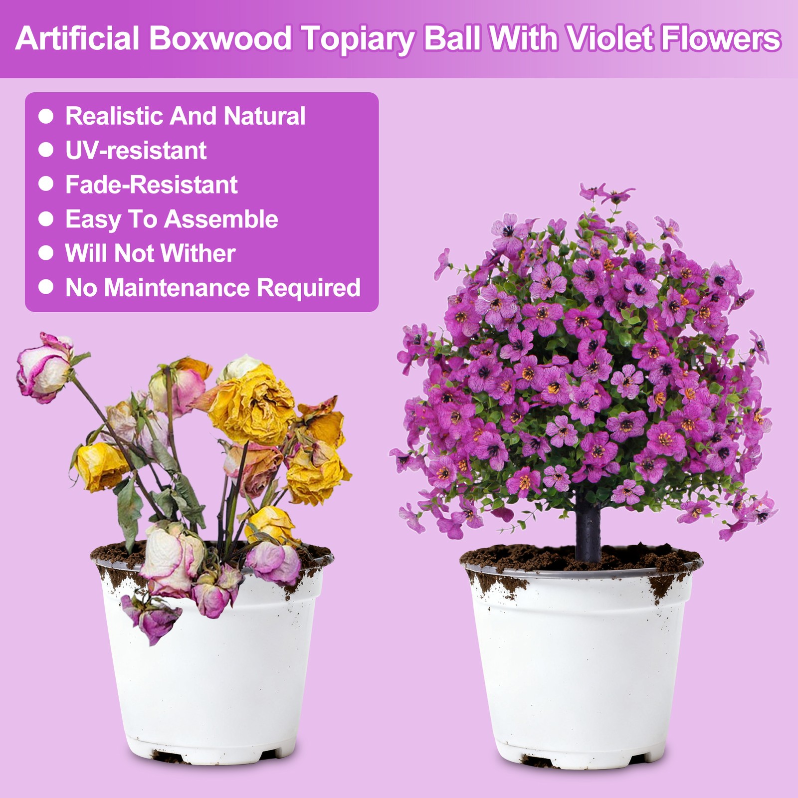 2Pcs Artificial Violet Flower Faux for Indoor Outdoor Garden Porch Patio Wedding