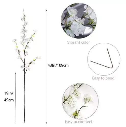 4Pcs Artificial Cherry Blossom Flowers 43 Inch Long Stem Cherry Blossom White