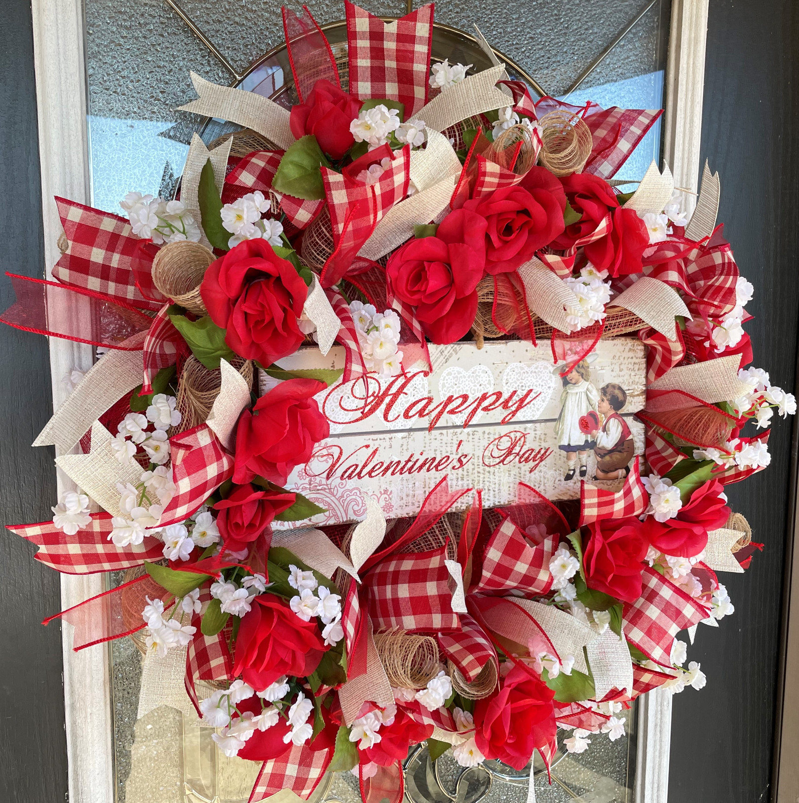 Romantic Vintage Style Happy Valentine’s Day Mesh Wreath Home Decor Decoration