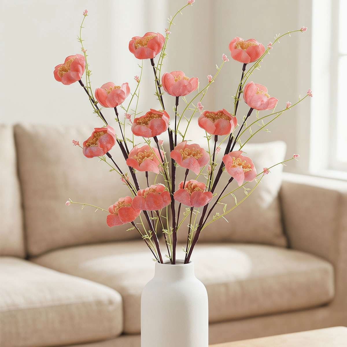 Glitter Artificial Poppy Stems Multicolor Floral Branches Home Vase Table Decor