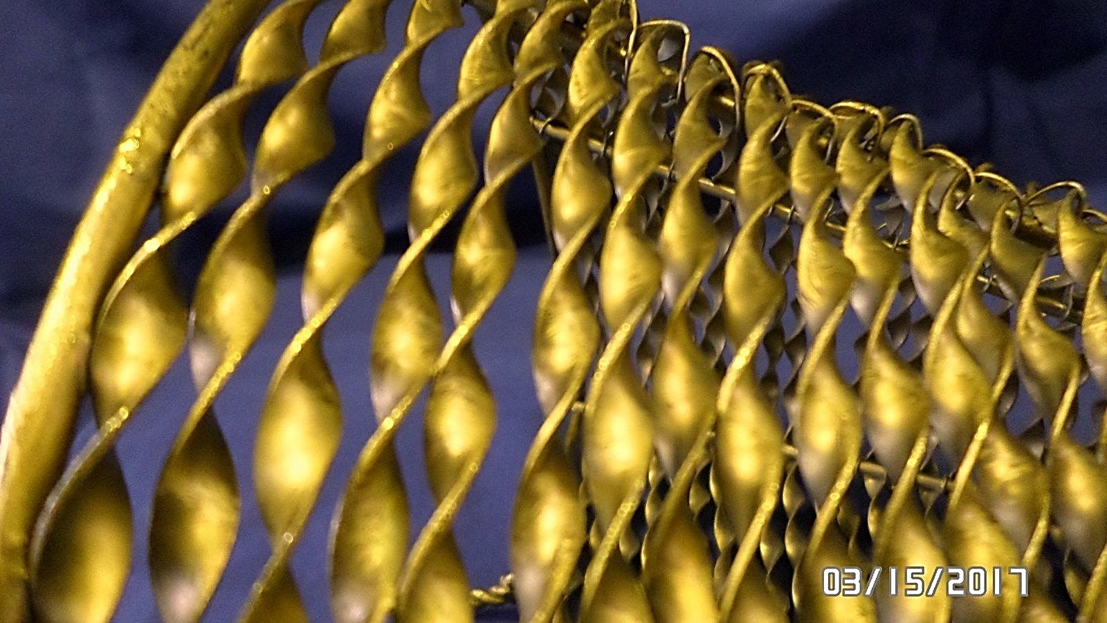1849M Large Silk Flower Metal Hanging Basket Wall Hugger Cone Shaped Twist Brass
