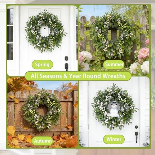 26″ Artificial Eucalyptus Wreath for Front Door, Spring Summer Farmhouse Door