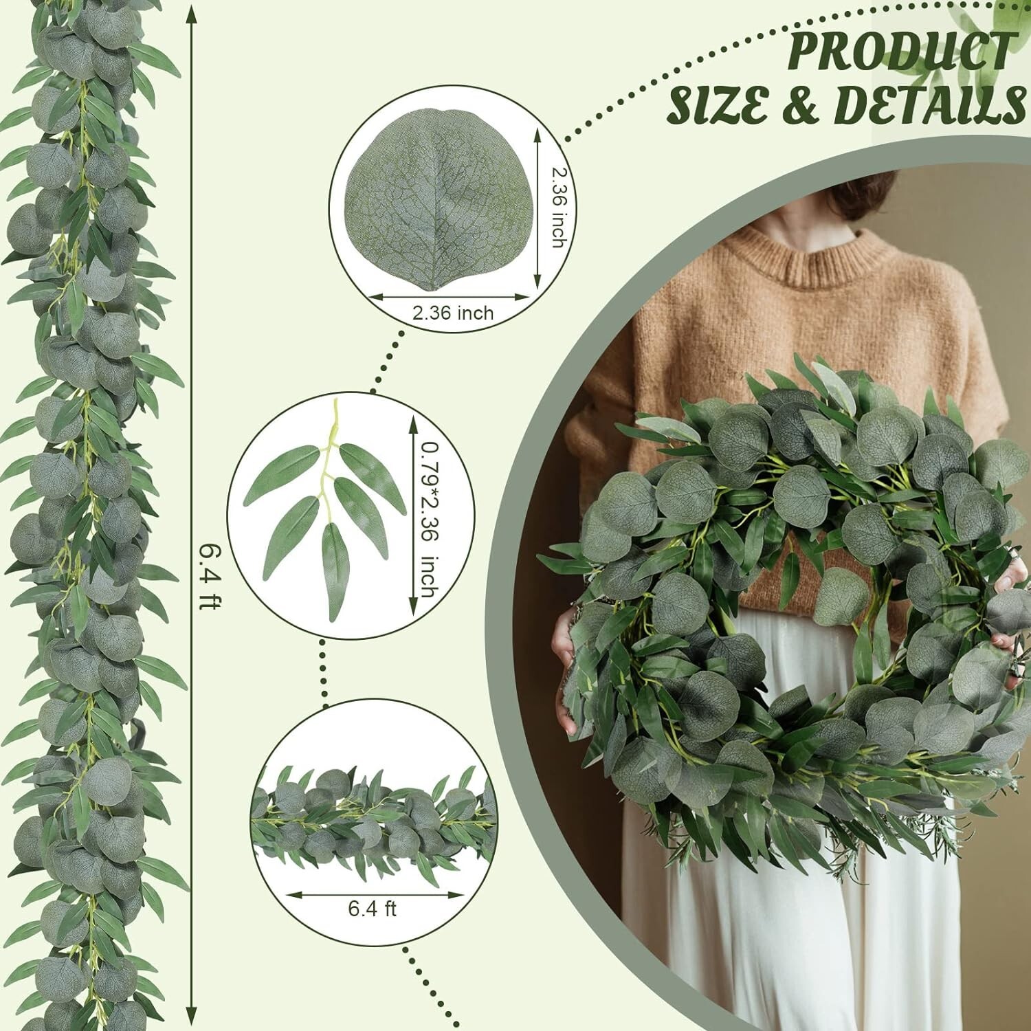 Artificial Eucalyptus Garland with Willow Leaves – 10 Pack – 6.4 Feet – Weddi…