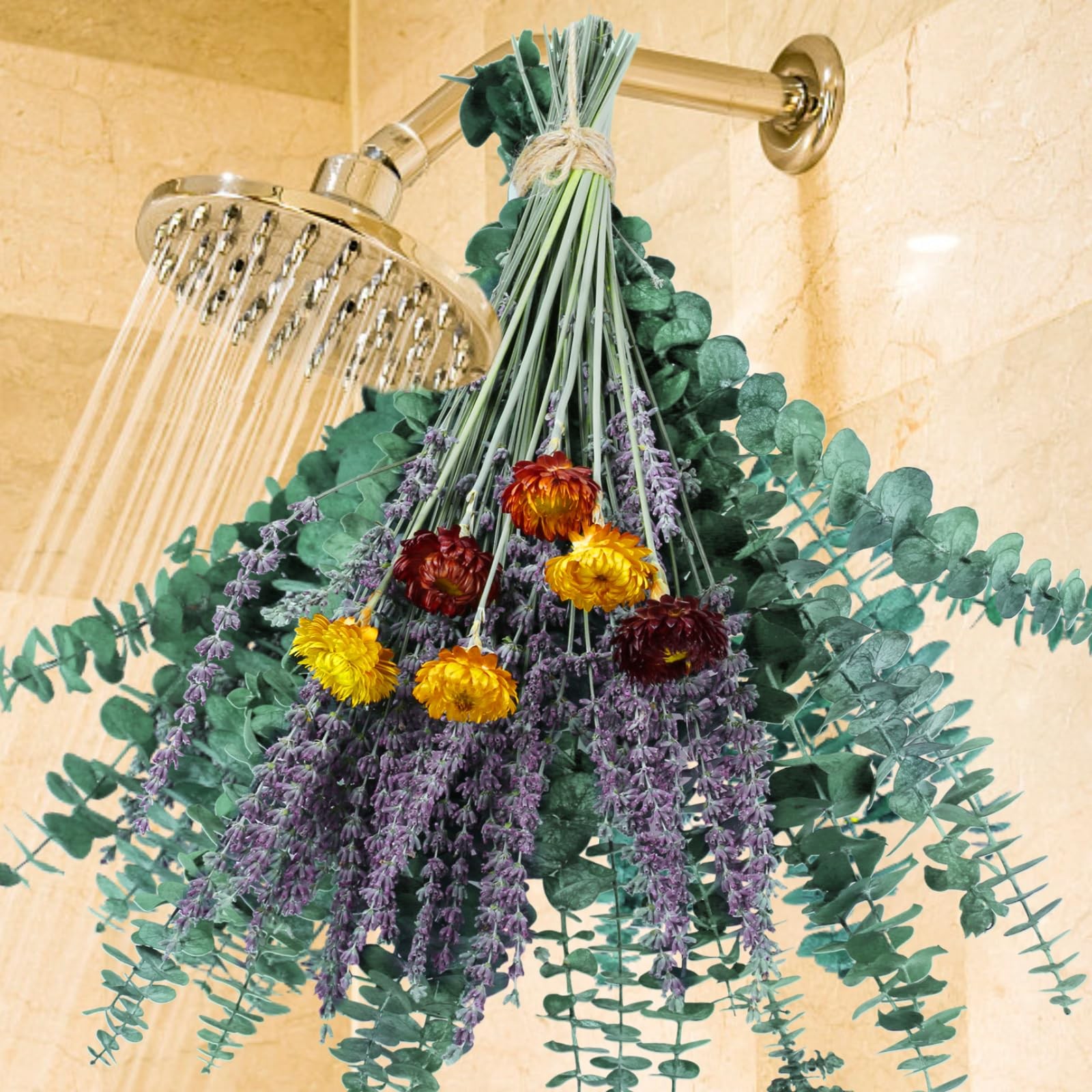 115 Pcs Eucalyptus Stems & Lavenders Flowers Bundles Hanging for Shower