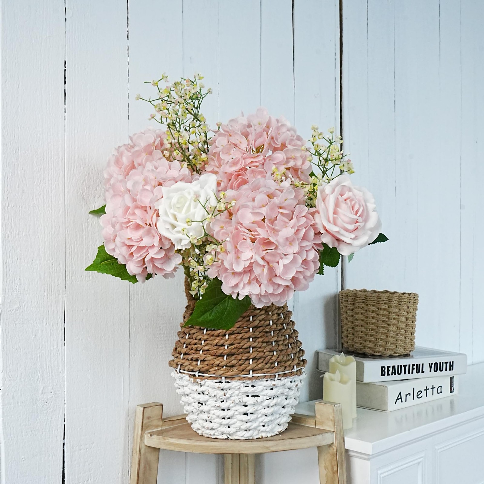 Jahe 4 Pcs Hydrangea Artificial Flowers, 20” Tall Large Bloom Faux Hydrangea…