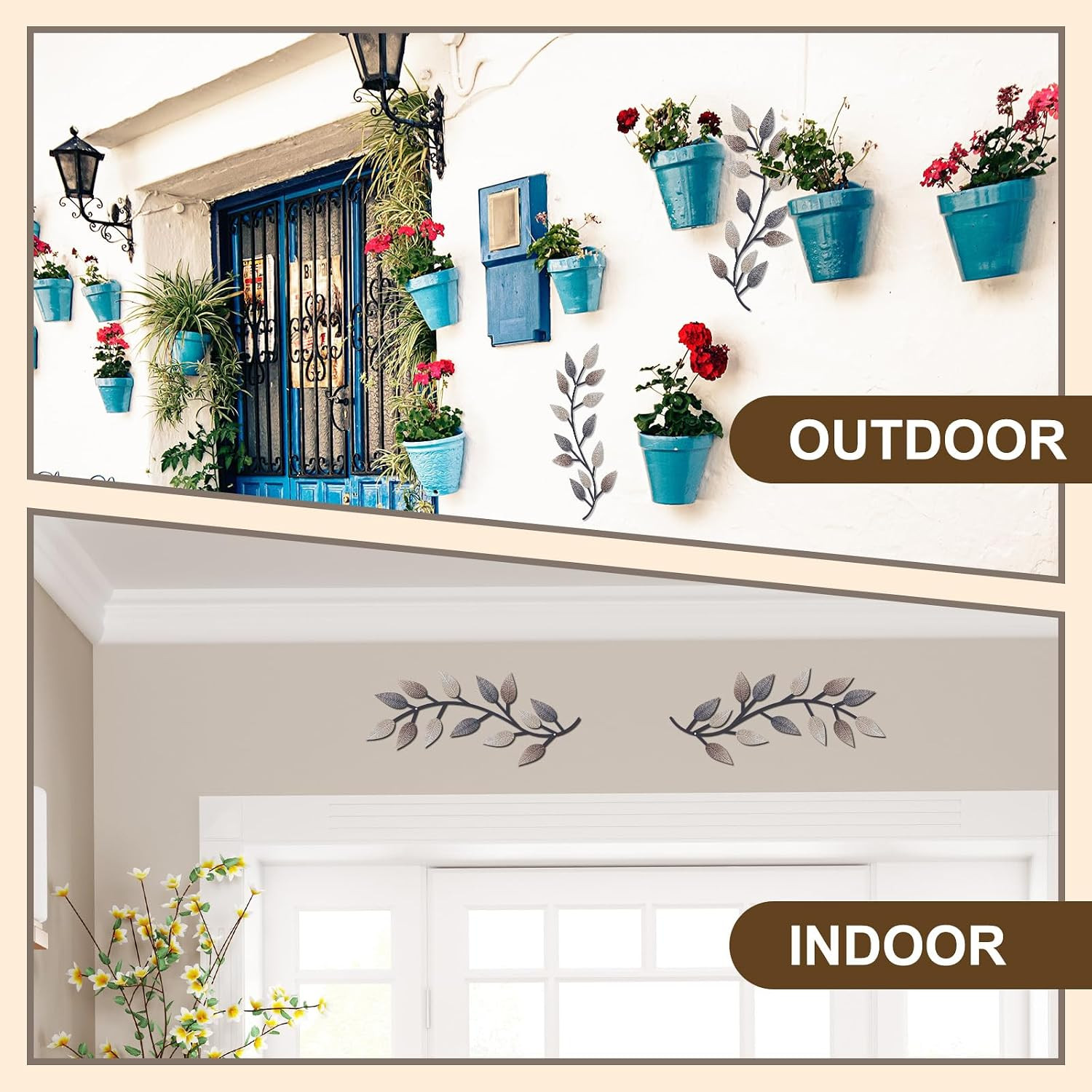 2 Pieces Metal Tree Leaf Wall Decor Vine Olive Branch Leaf Wall Art