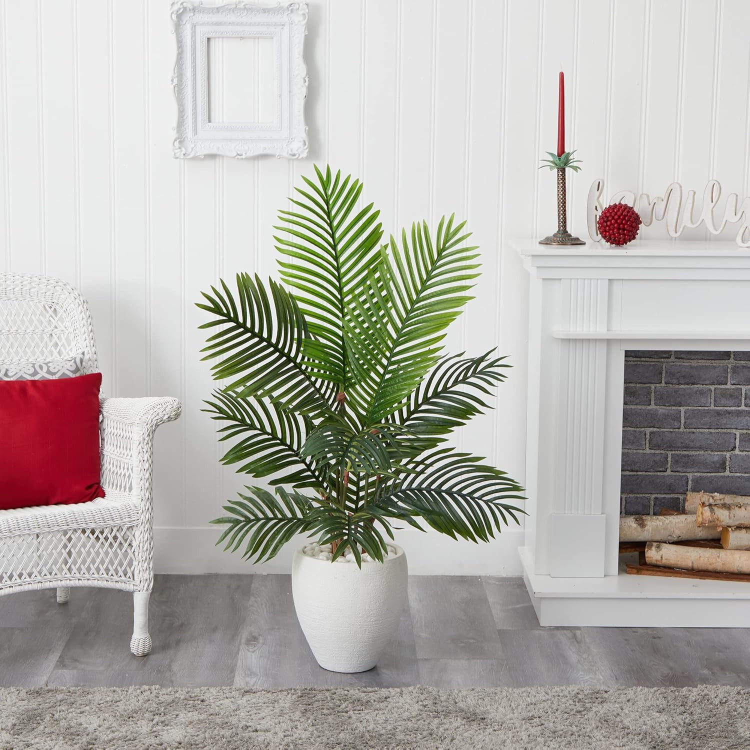 4.5Ft Paradise Palm Tree in White Planter – Lush Artificial Greenery Decor