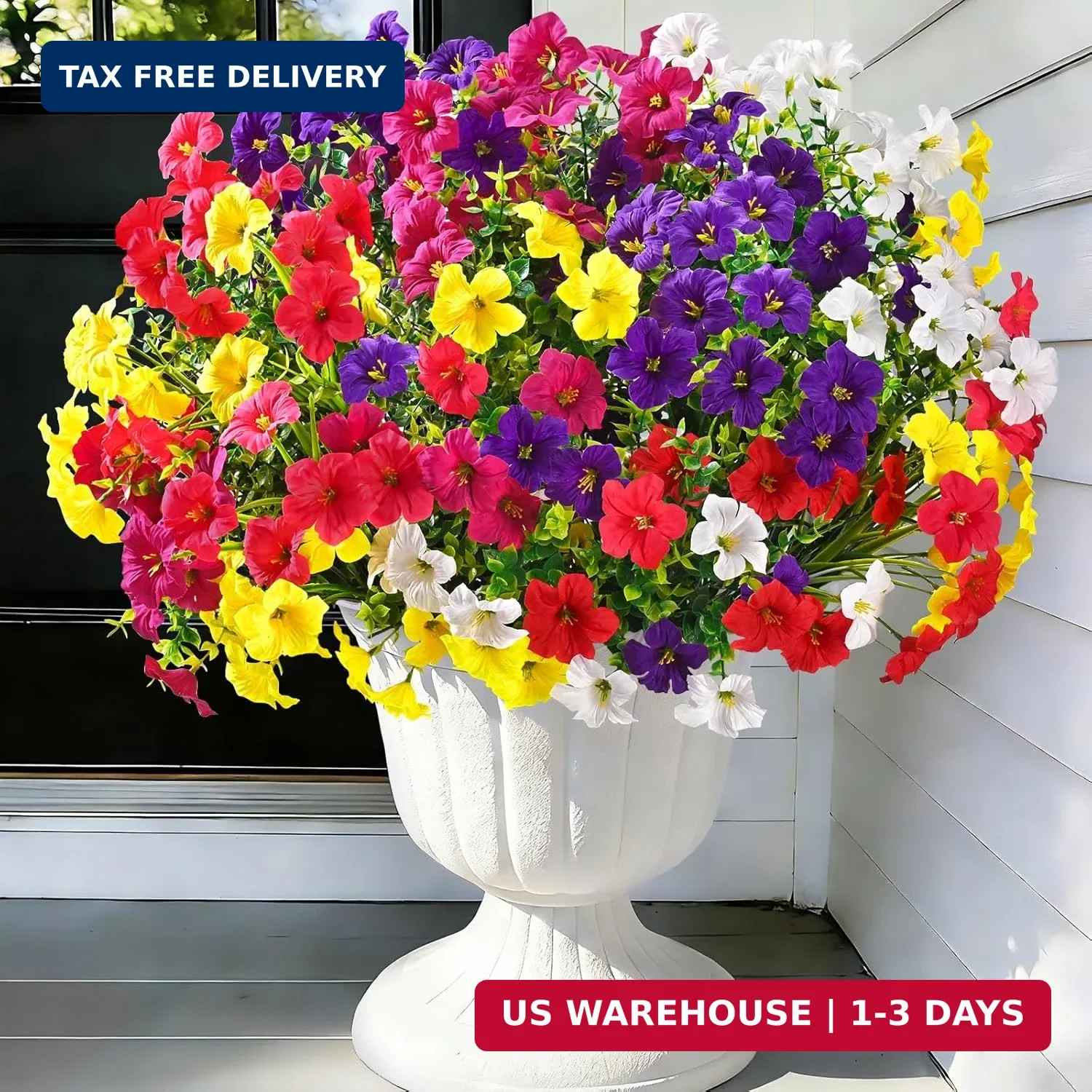 Artificial Flowers for Outdoors, 12 Bundles Mixed Color Artificial Petunias Fake