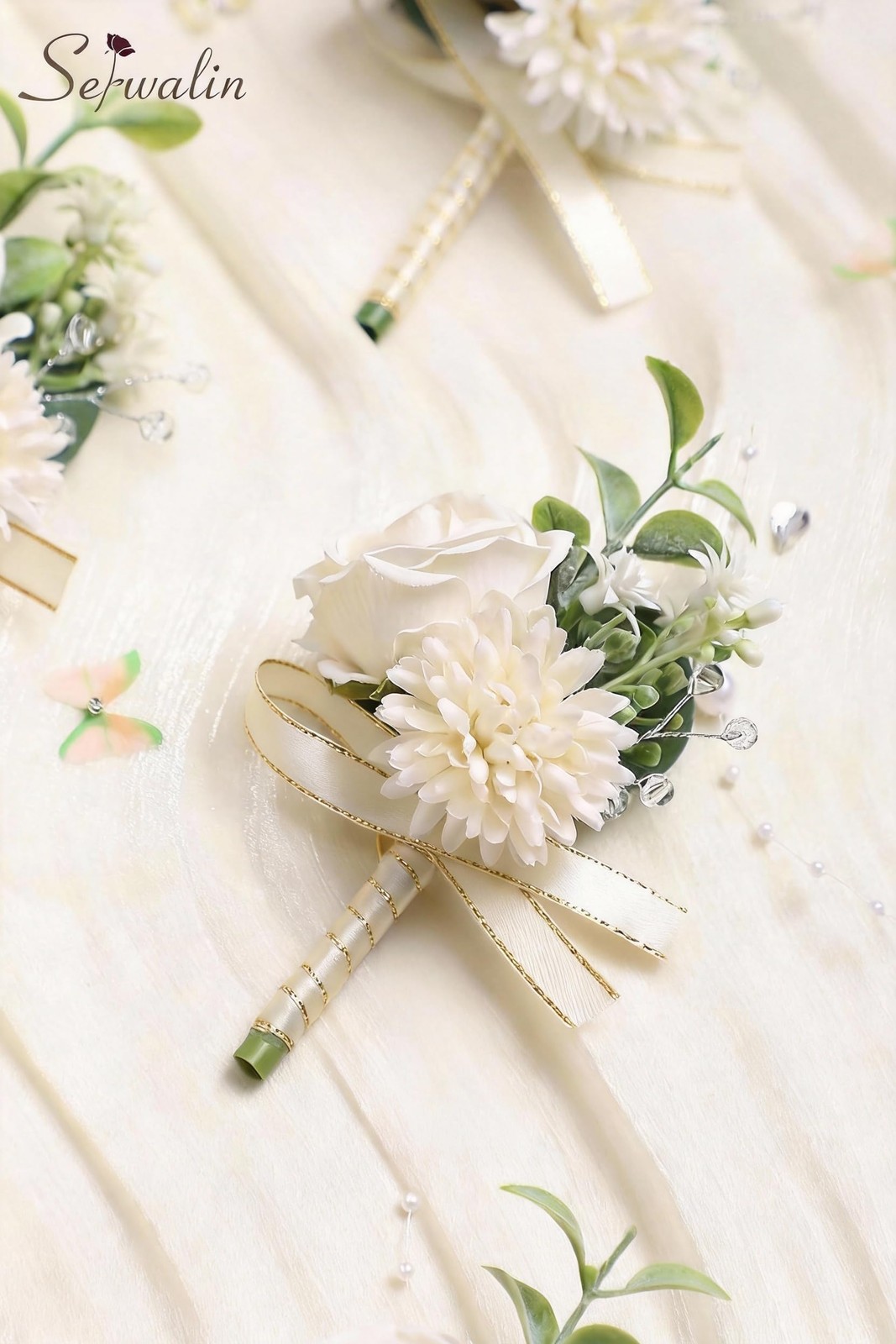 2 Pcs White Boutonniere for Men, Groom Groomsmen Best Man Guest Boutonnieres,…