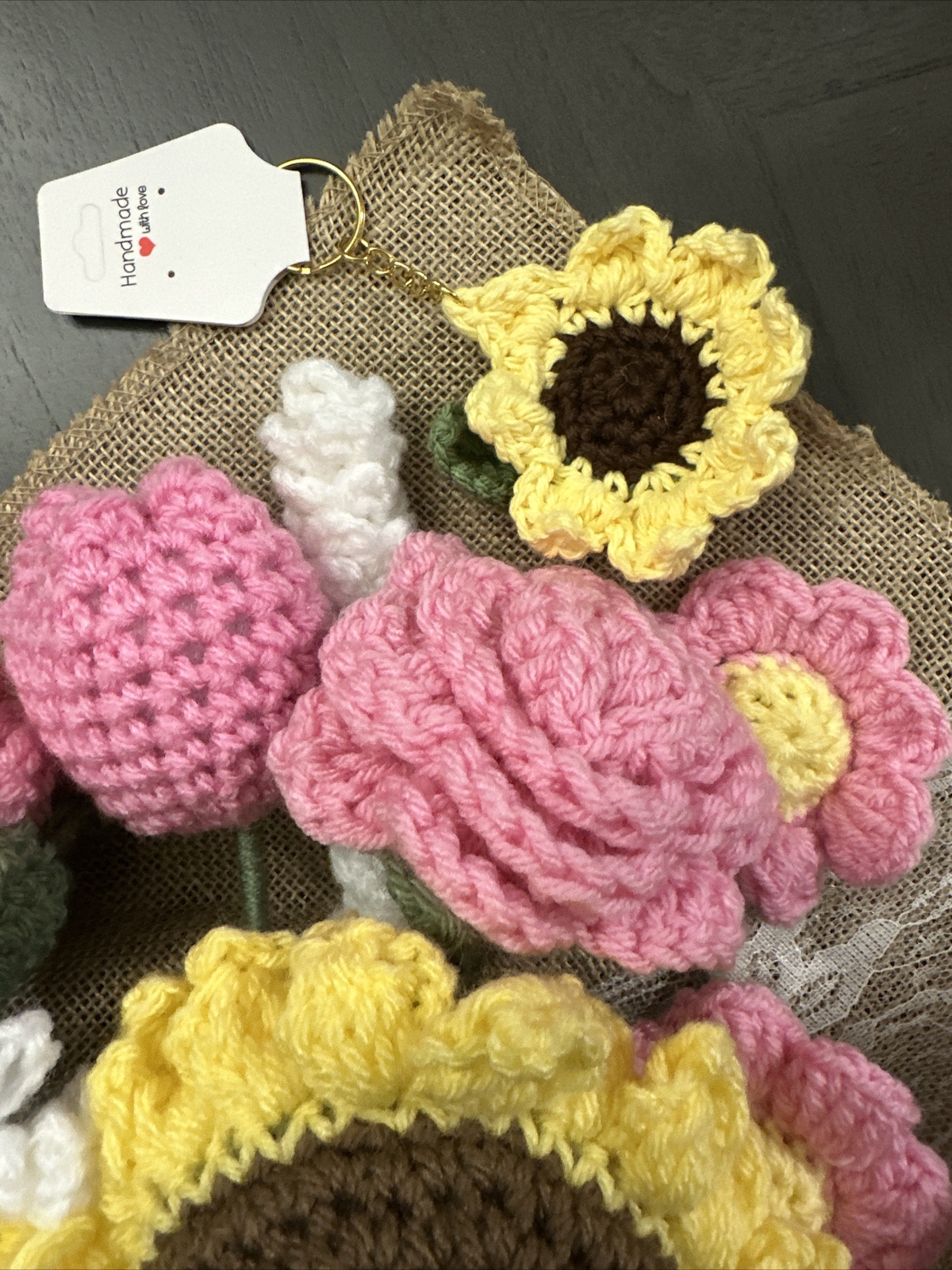 BEAUTIFUL Handmade Knitted Bouquet Crochet Flowers Sunflower, Daisy & Rose New