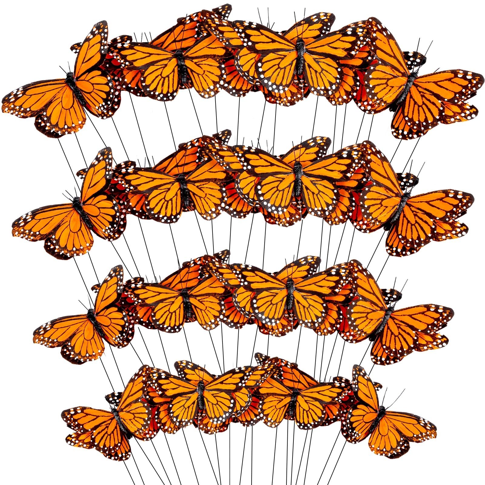 72 Pcs Monarch Butterfly Decorations – Artificial Feather Picks for Spring Party