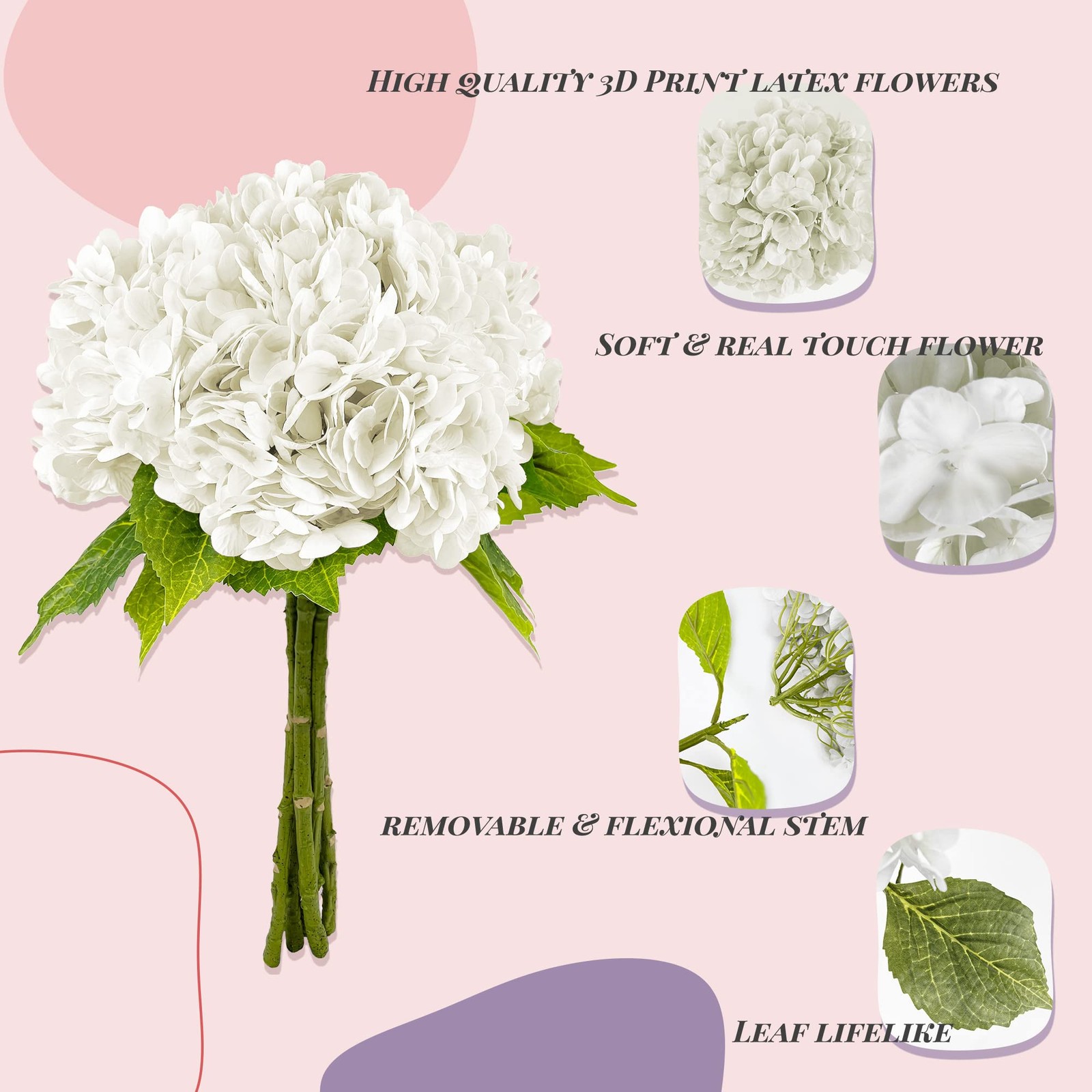 21In White Artificial Hydrangea Flowers 5 Pcs Fake Hydrangea Silk Flowers for…