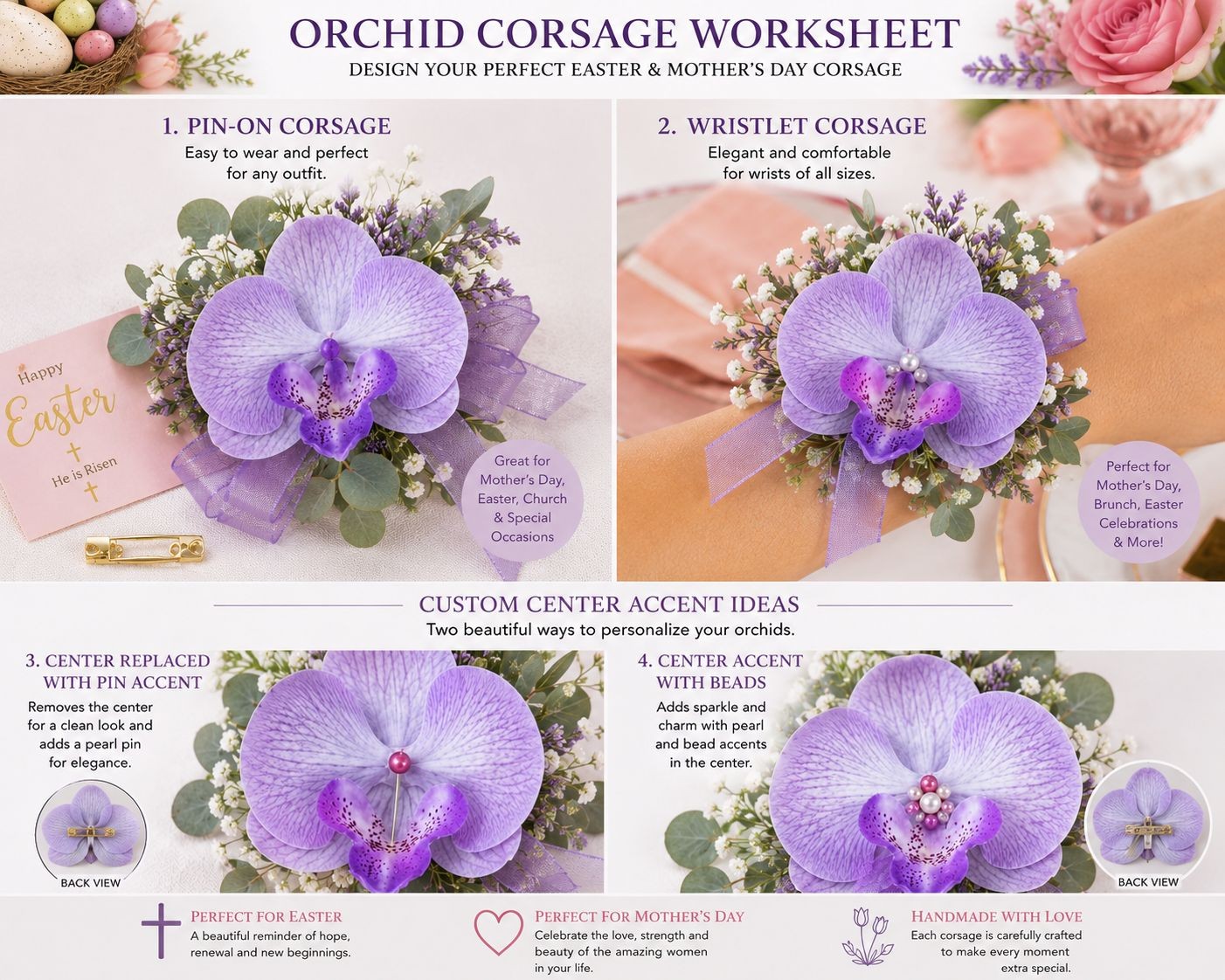 Set of 2 Lavender Purple Orchid Flower Heads 3.5 Inch Faux Floral Corsage Craft