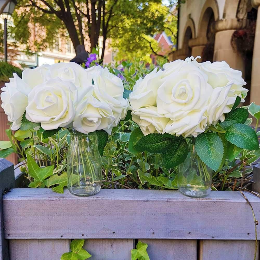 Awtlife 50 pcs Artificial Flower Rose and 15 Artificial Leaf for DIY Bouquets…