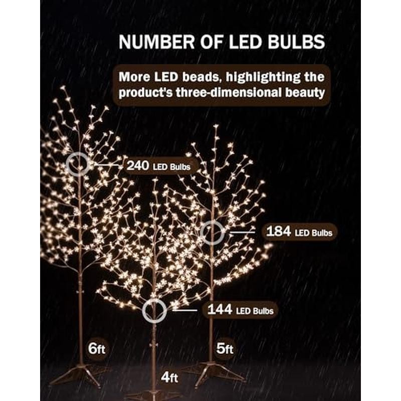 Lighted Cherry Blossom Tree Set 4ft 5ft 6ft Indoor Outdoor Decor Dimmable LED US