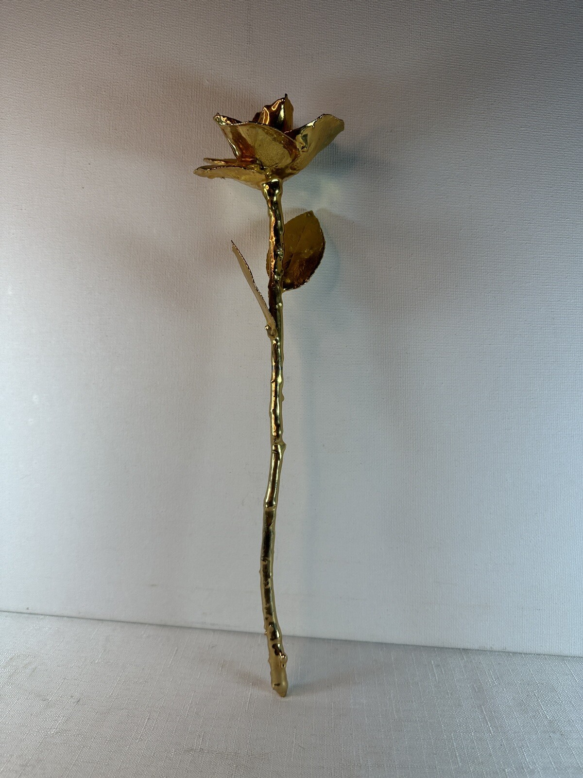 Real Rose Dipped Preserved In 24K Gold Long Stem 2 Leaves Forever Rose Gift