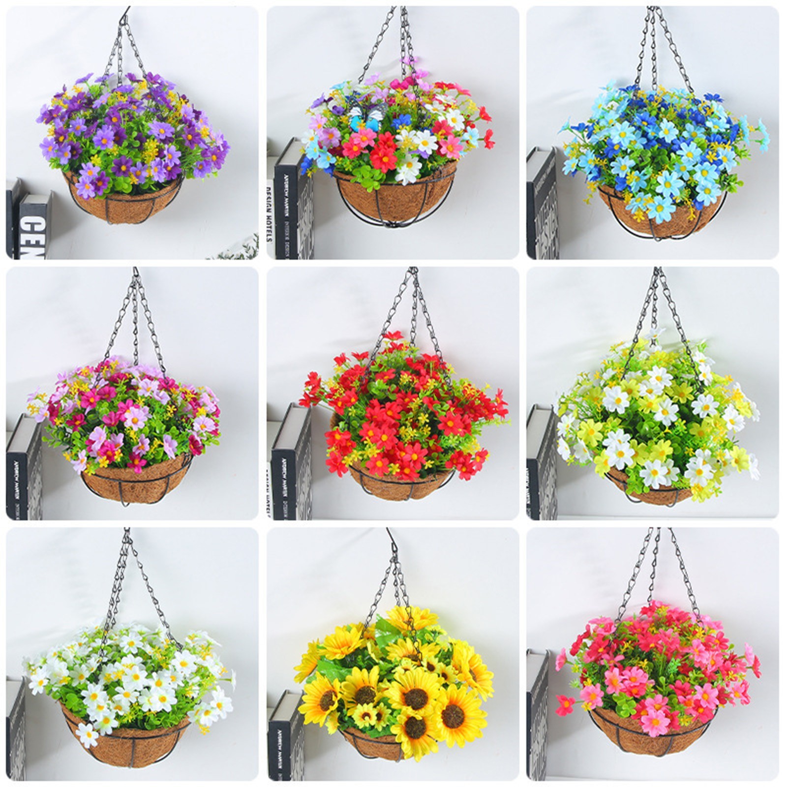 Hanging Flower Basket 2m/6.5ft Cloth Realistic Display Vibrant