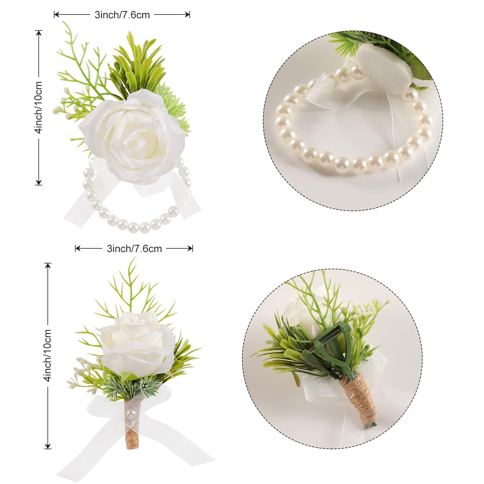 2pcs White Rose Boutonniere for Men Artificial Rose Flower for Wedding Flower…