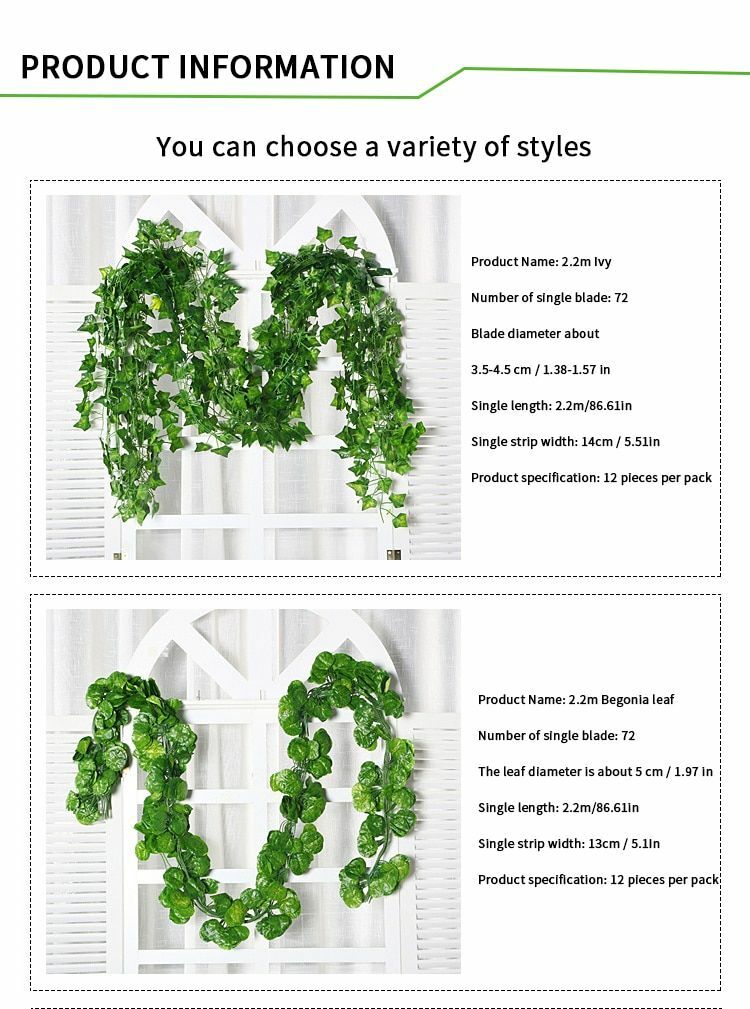12pcs Artificial Plant Green Leaf Garden Wall Hanging Leaves Outdoor Decoration
