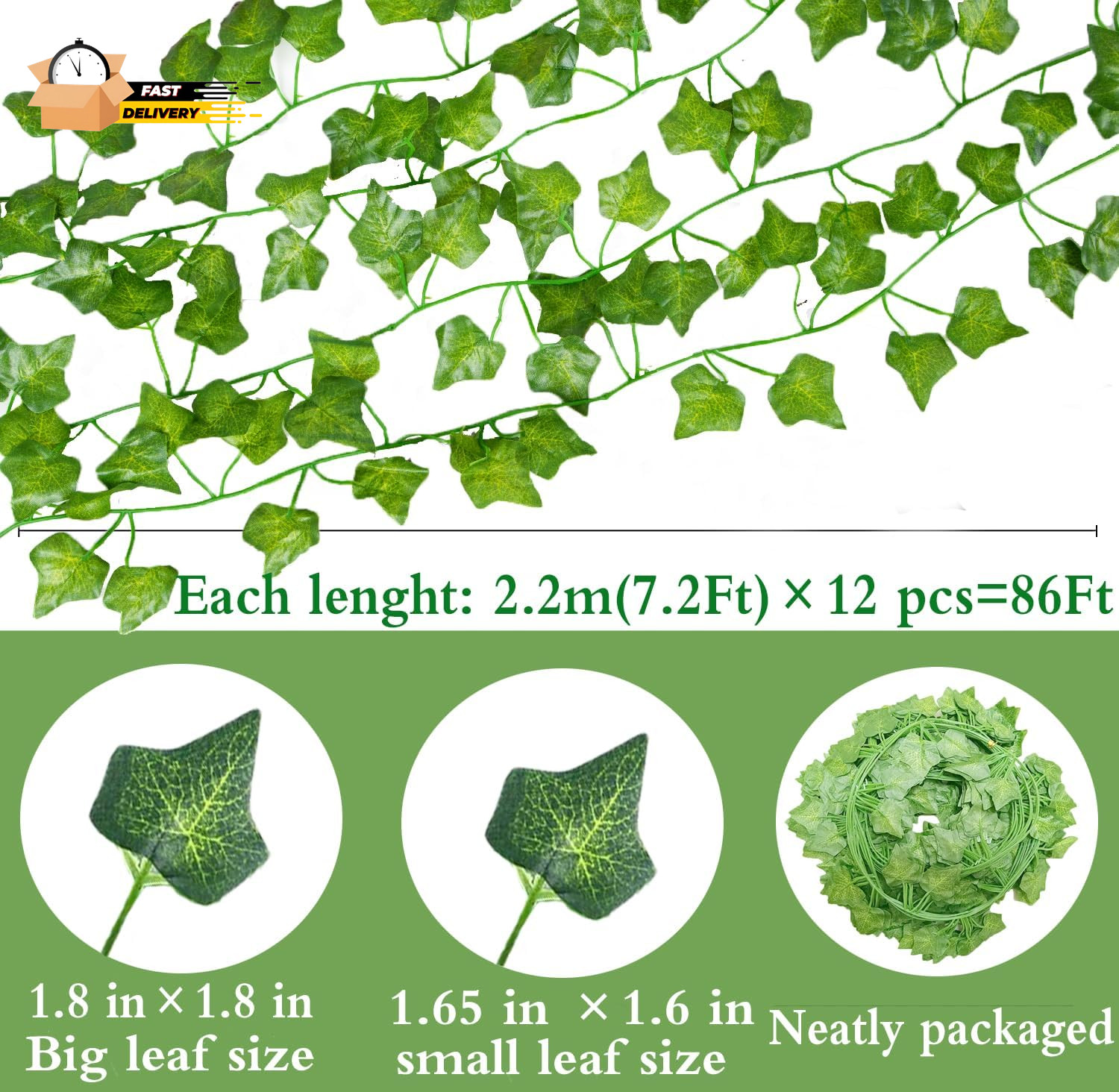 12 Pack 84Ft Artificial Ivy Garland Fake Plants, Fake Ivy Leaves Greener