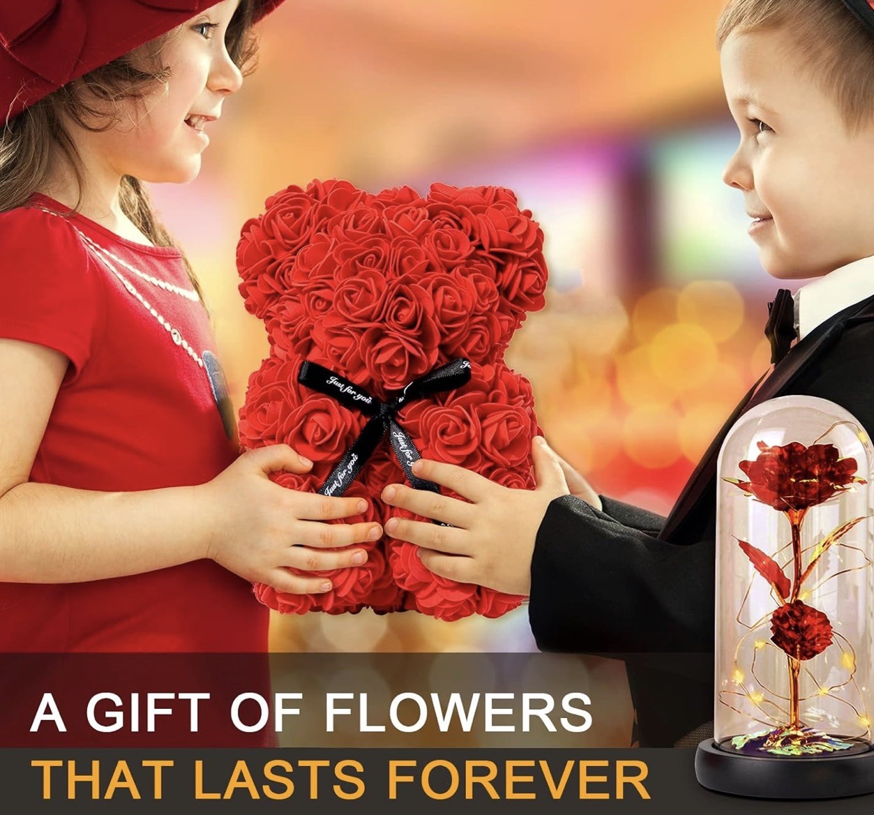 10 Inch Rose Teddy Bear Artificial Flower Gift Box for Valentine’s Day