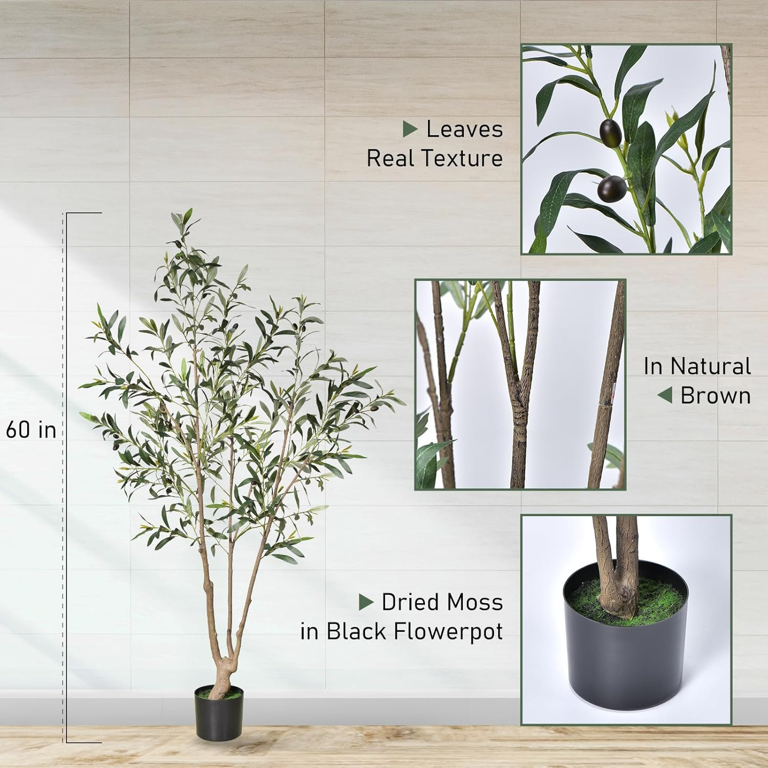 5FT Artificial Olive Tree with Natural Trunk for Home and Office Decor