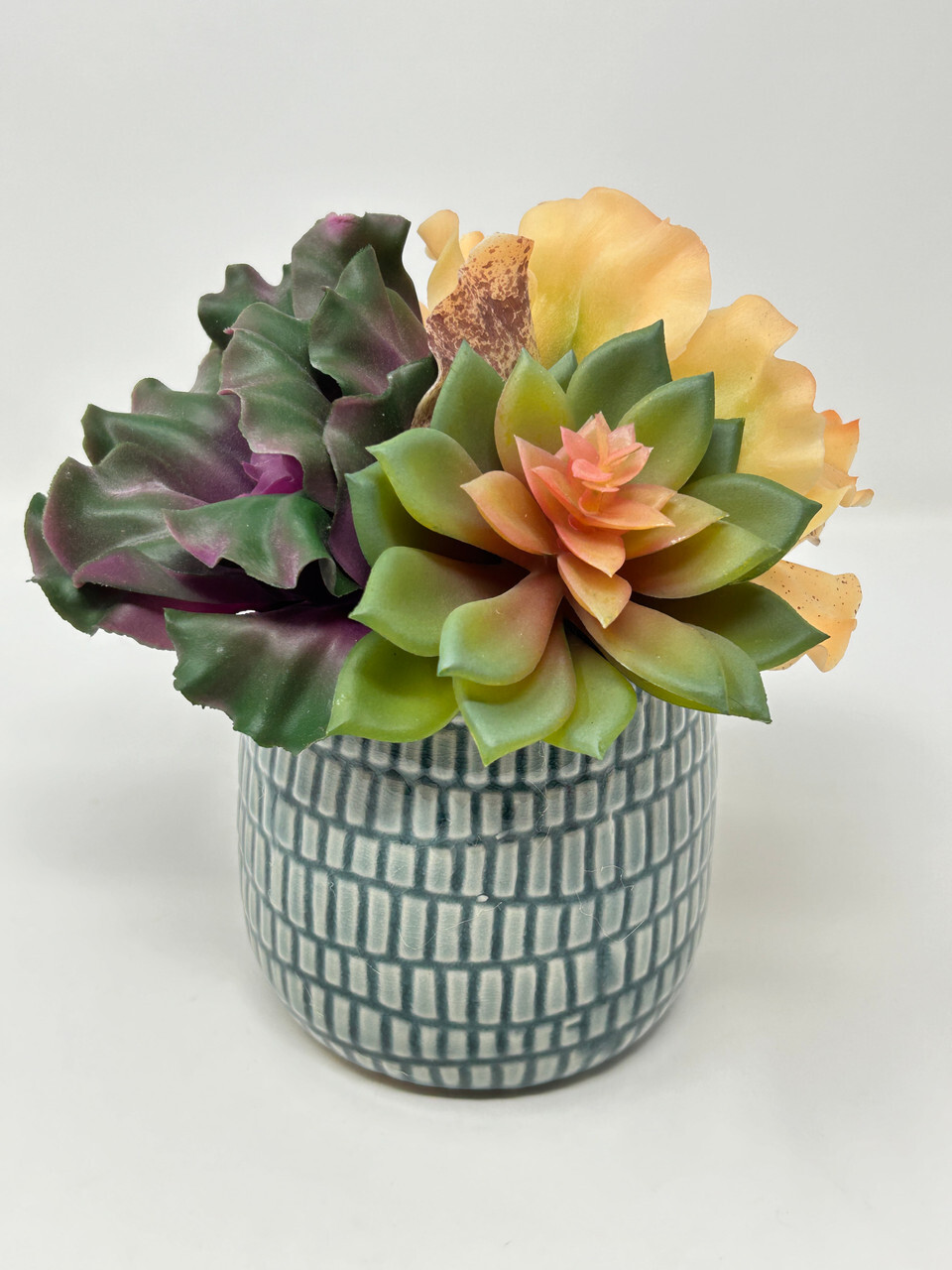 6.5″ Artificial mixed Soft Curly Echeveria Succulent Garden #10 arrangement, 4″