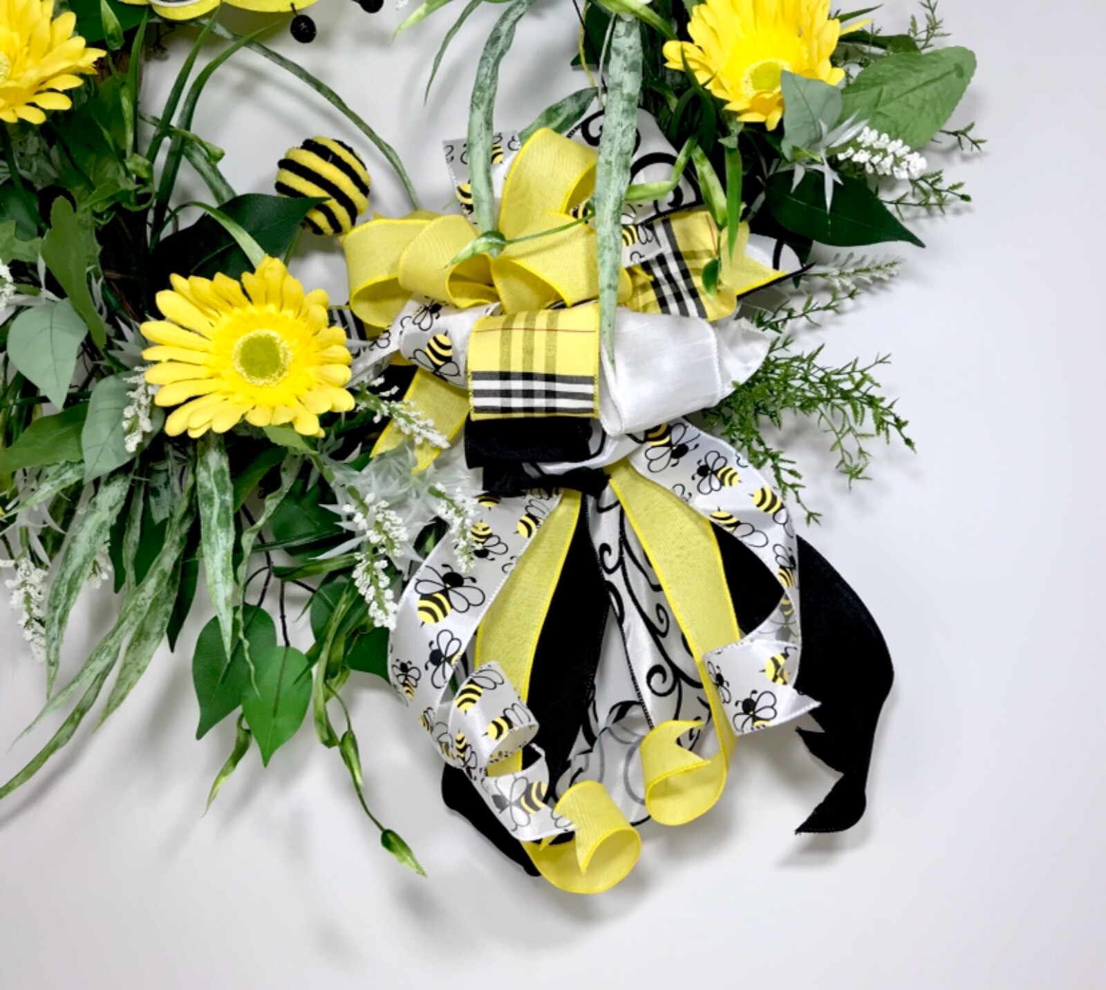 LARGE BRIGHT SPRING SUMMER BEE GRAPEVINE DOOR WREATH YELLOW FLORAL DECOR GIFT