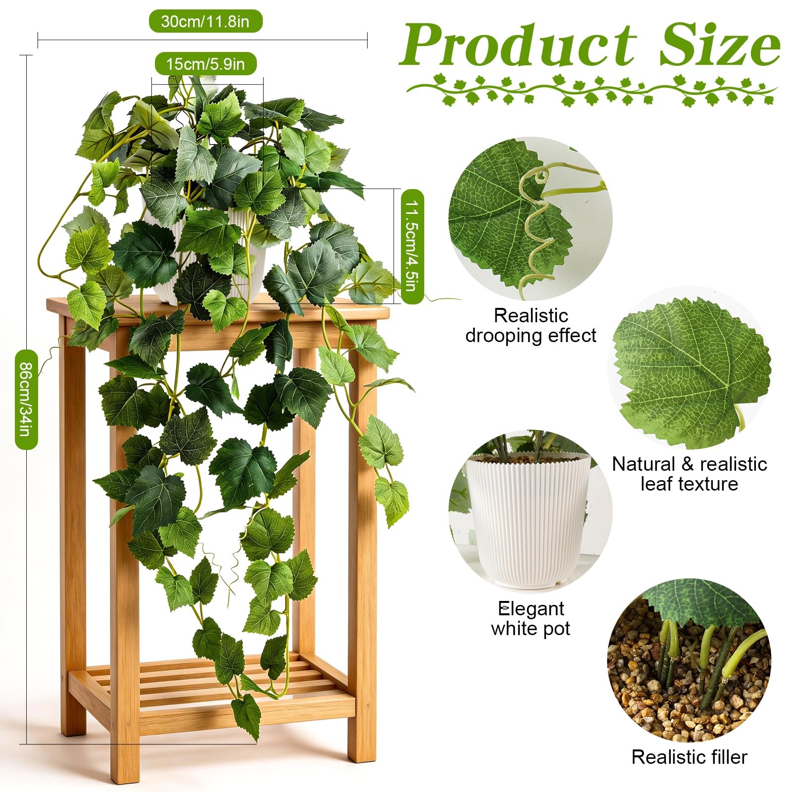 34in Fake Hanging Plants, Artificial Silk Ivy Vines with White Pots, Artifici…