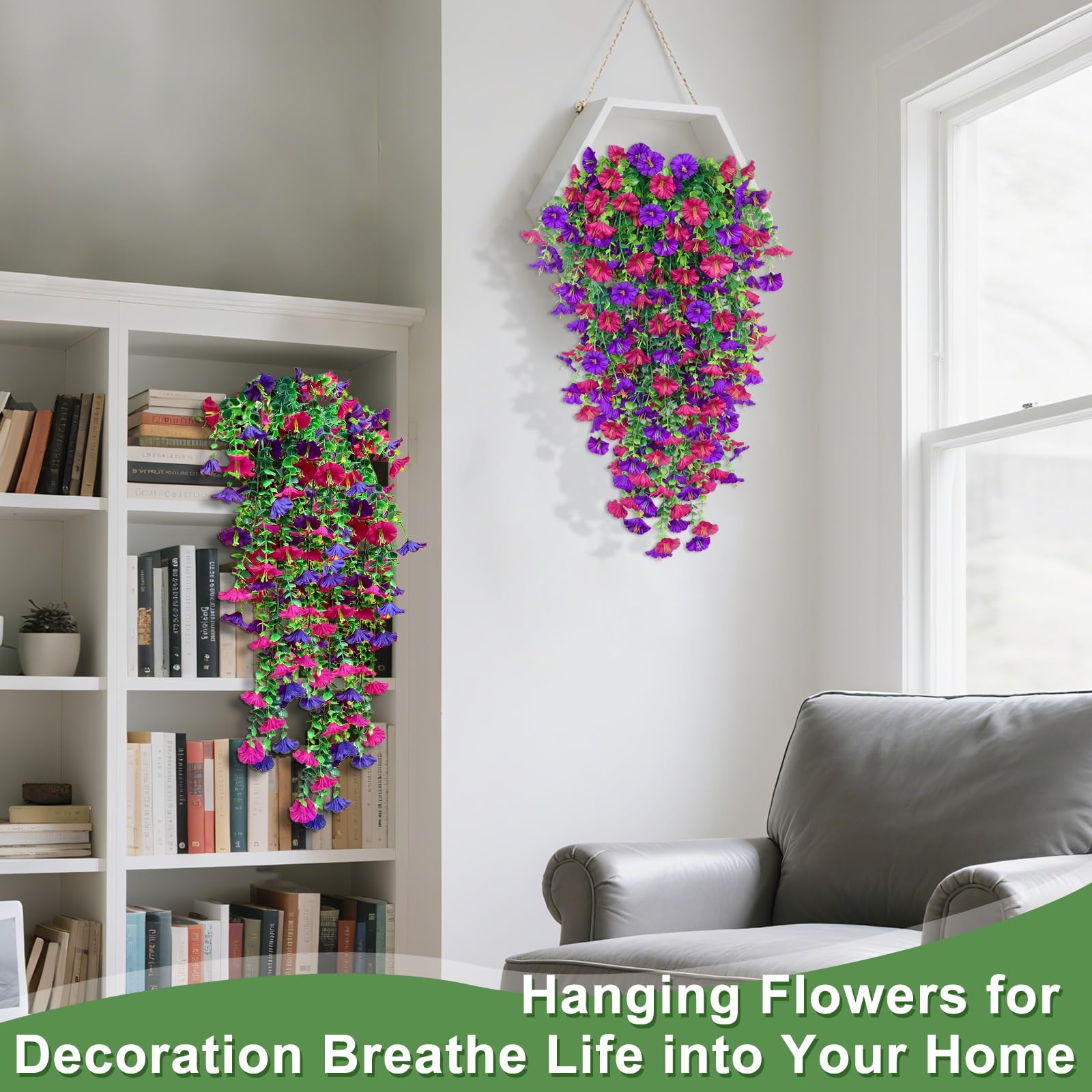 4PCS Artificial Fake Hanging Flowers Plants for Outdoor Spring Decor, UV Resi…