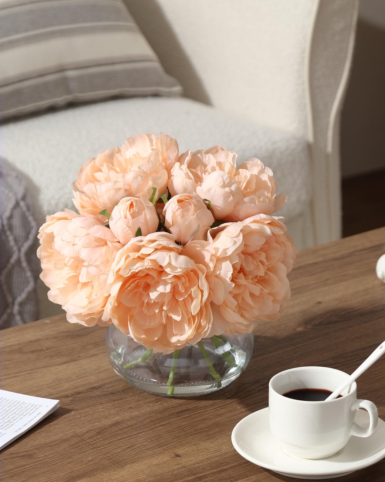 Artificial Peonies Flowers with Vase, Mixed Champagne Silk Peony Bouquet with…