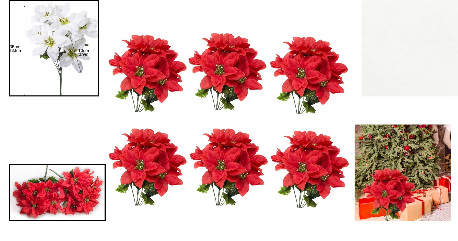 Vibrant 6 Pack Artificial Poinsettia Bushes, 13.8 Inch Faux Floral for Holidays