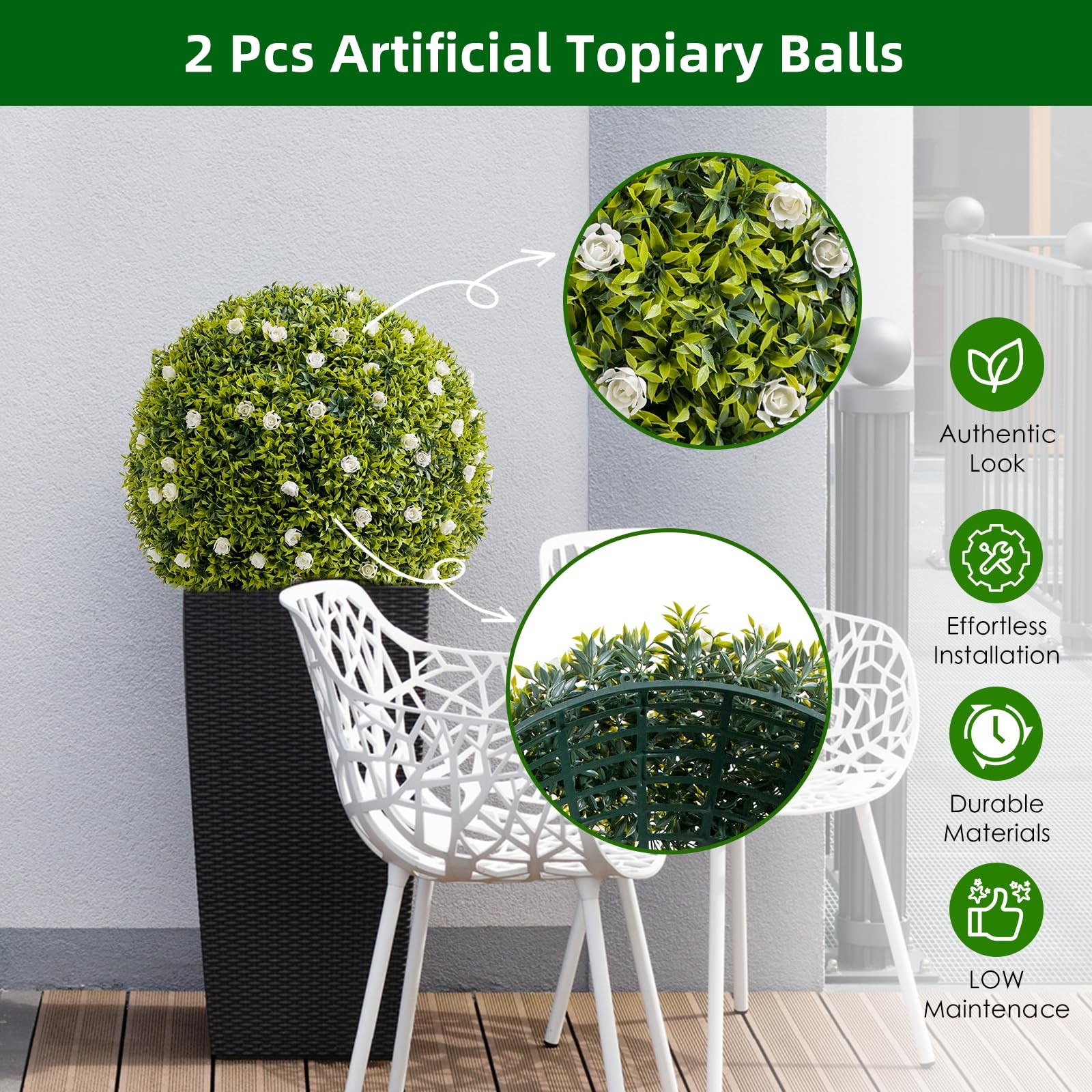 20.5 in Artificial Plant Topiary Ball Set of 2, Decorative Artificial Boxwood…