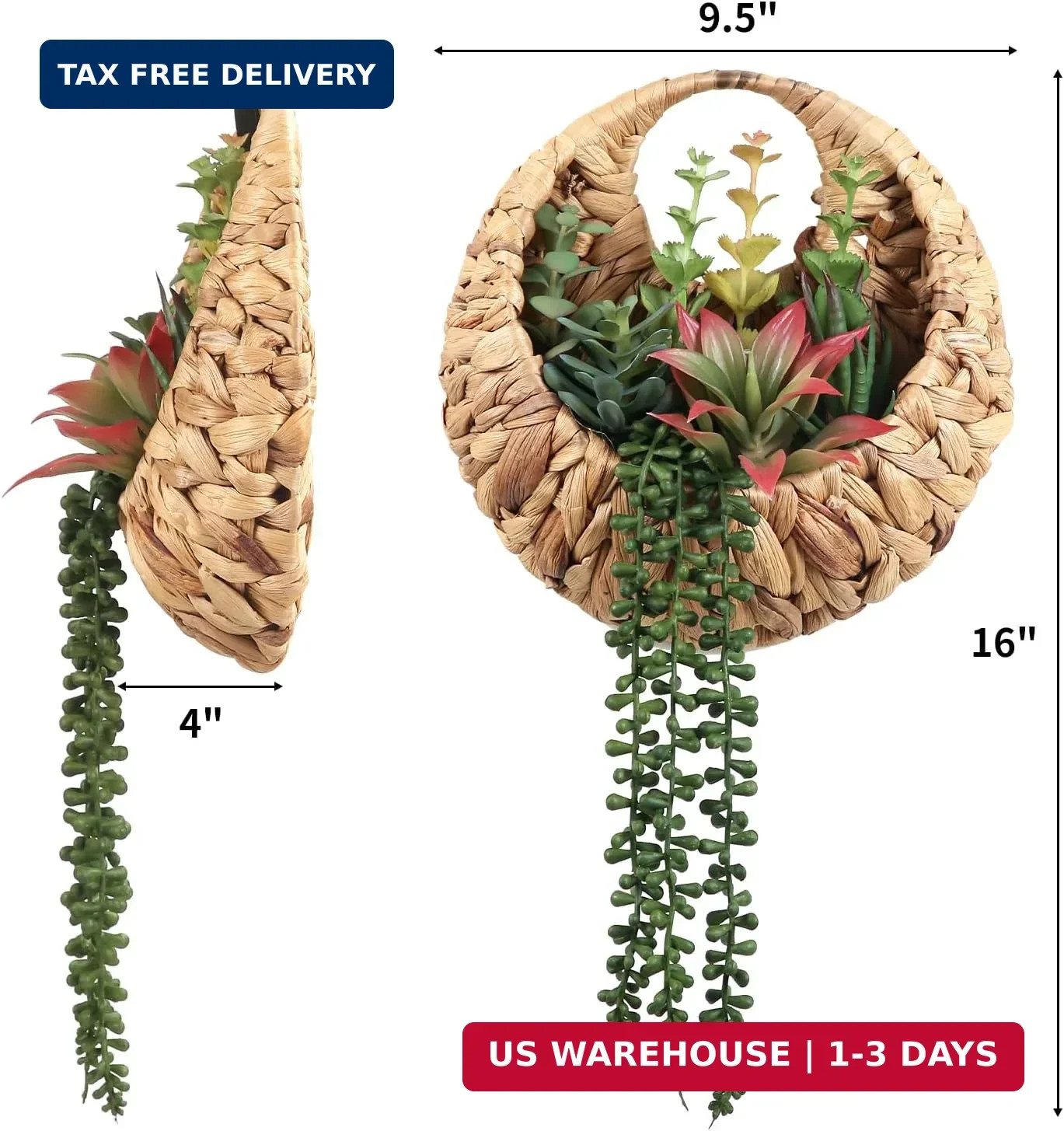 Fake Plants Hanging Artificial Succulents Plants in Woven Basket, Faux String of